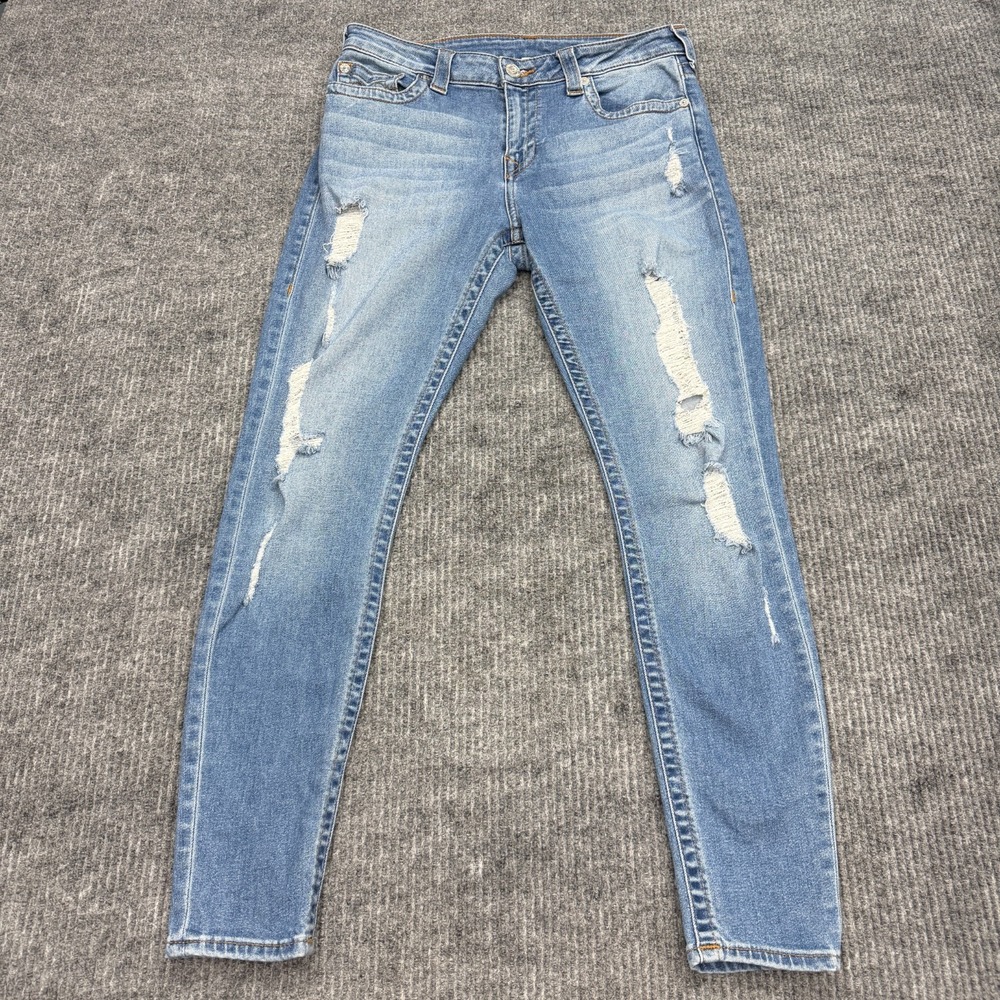 True Religion Curvy Skinny Jeans Womens 31x28.5 Blue Distressed Stretch Denim